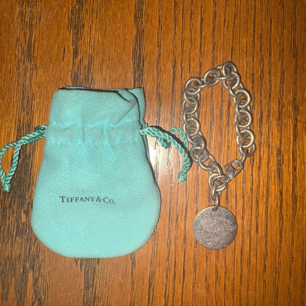 Tiffany & Co. Silver Charm Bracelet with Teal Pouch
